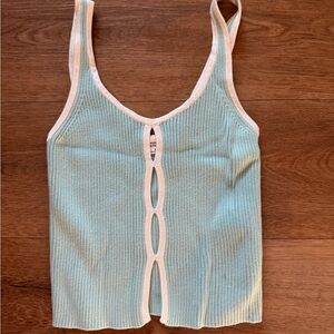 Abercrombie & Fitch Mint Ribbed Tank with White Trim and Keyhole Cutouts
